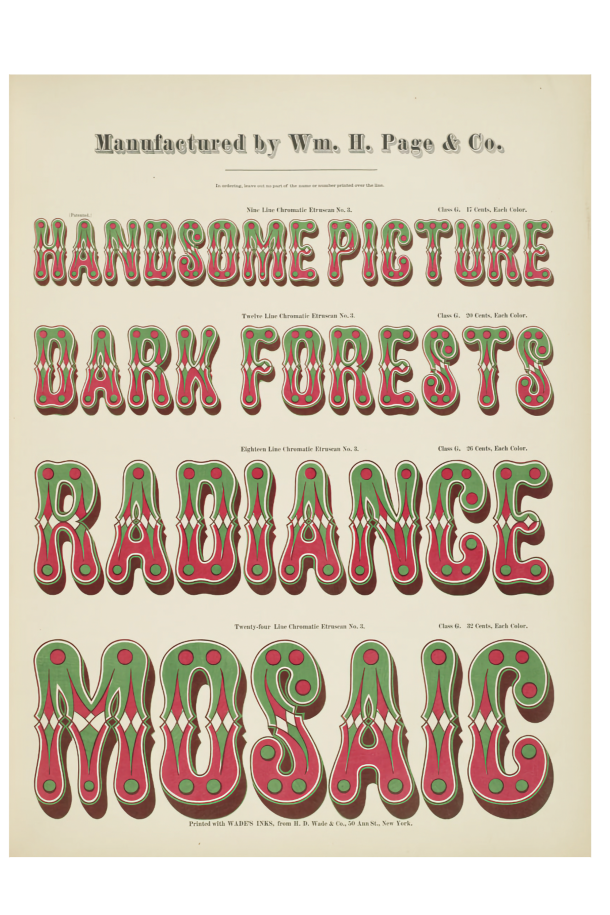 Hermoso cuadro, Bosques oscuros, Resplandor, Mosaico, 1874 - Wm. Tipo de madera cromática H. Page &amp; Co - Postal
