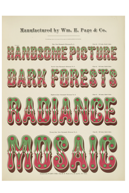 Beau tableau, forêts sombres, éclat, mosaïque, 1874 - Wm. Type de bois chromatique H. Page &amp; Co - Carte postale
