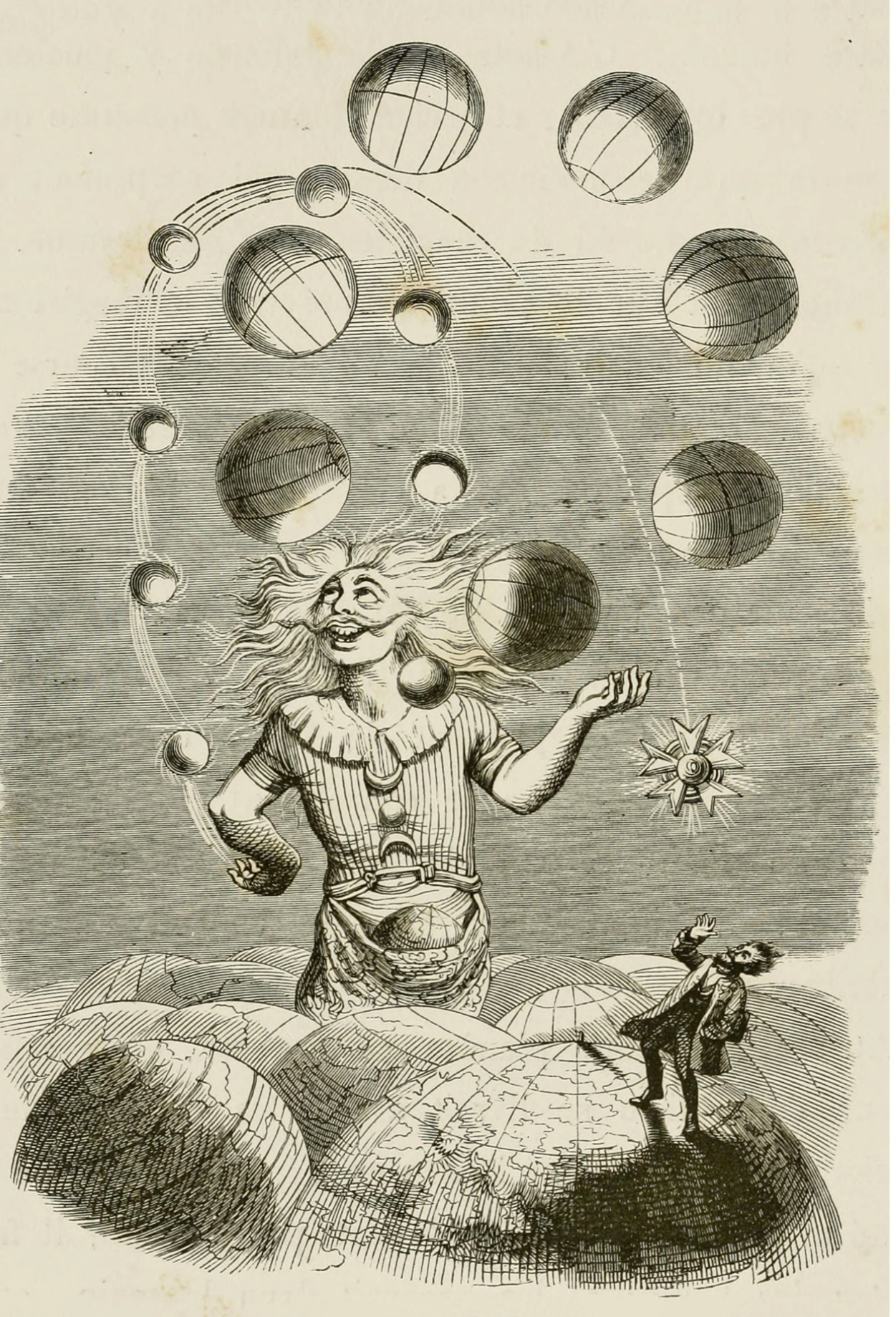 Jongler avec les planètes par JJ Grandville, 1844 - Carte postale