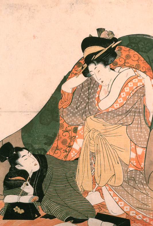 Amantes bajo un futón por Kitagawa Utamaro c.1800 - Postal