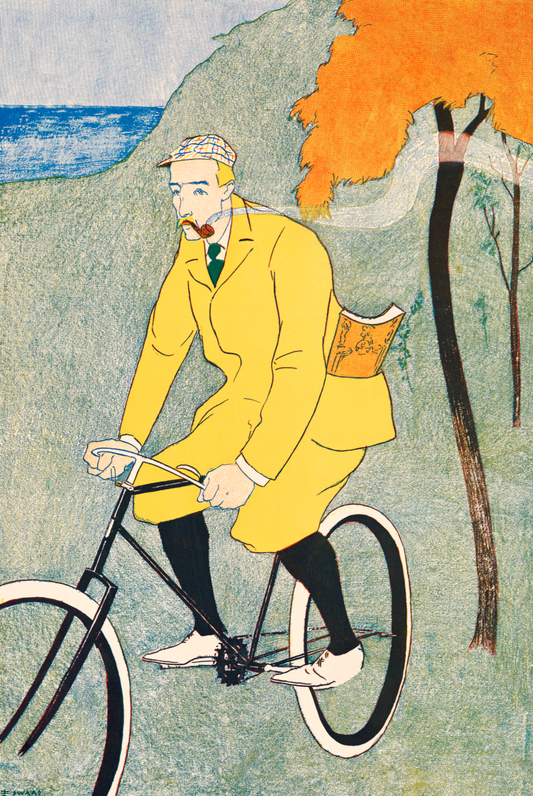 Hombre montando en bicicleta de Edward Penfield, 1894 - Postal