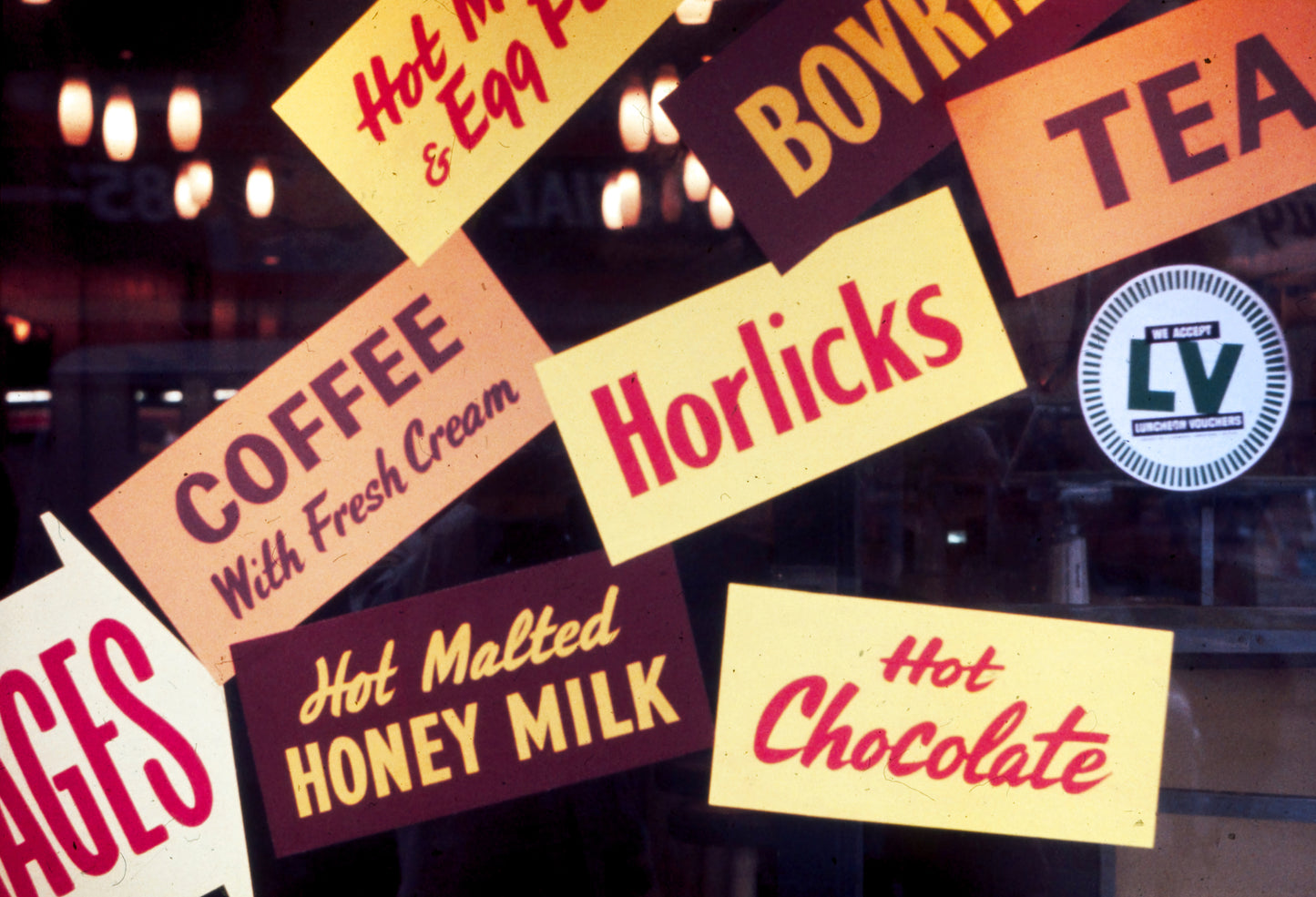 Horlicks and Luncheon Voucher signs  London's West End by Bob Hyde c.1965 - Postcard 