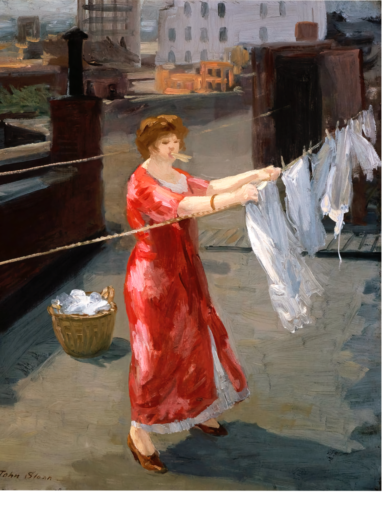 Kimono rojo en el tejado de John Sloan, 1912 - Postal