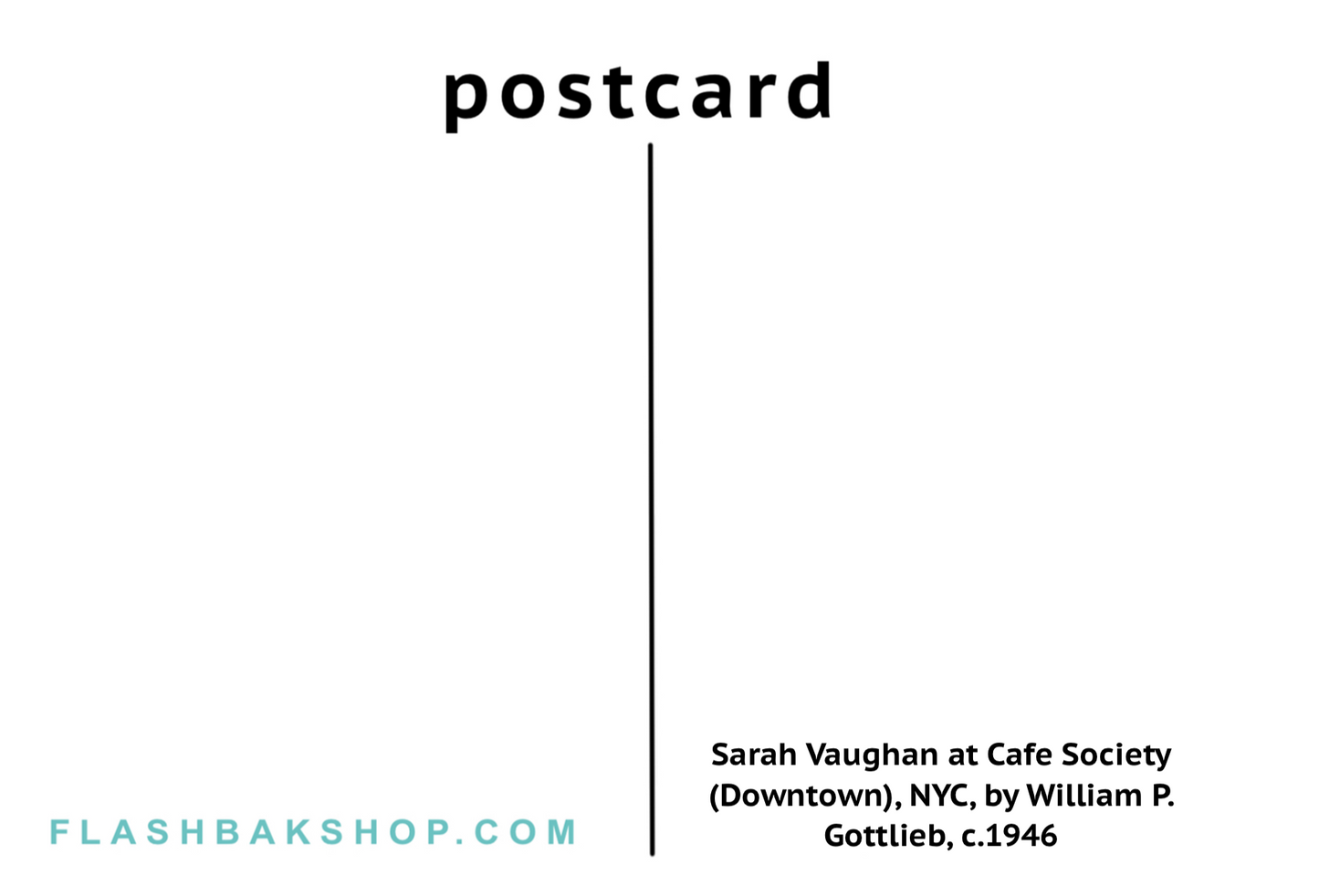 Sarah Vaughan en Cafe Society (Downtown), Nueva York por William P. Gottlieb, c.1946 - Postal