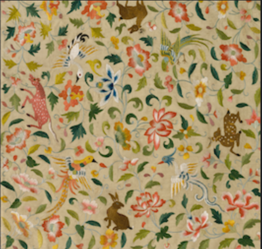 Textile avec des animaux, des oiseaux et des fleurs Date - fin du XIIe au XIVe siècle - Carré Carte de vœux