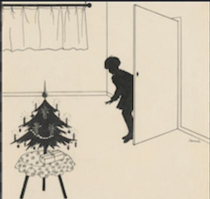 Niño mira un árbol de Navidad, desconocido, c. Década de 1920 - Cuadrado Tarjetas de felicitación
