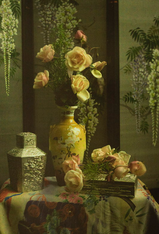 Bodegón con jarrón y rosas (autocromo) de Charles Corbet - c. 1910 - Postal