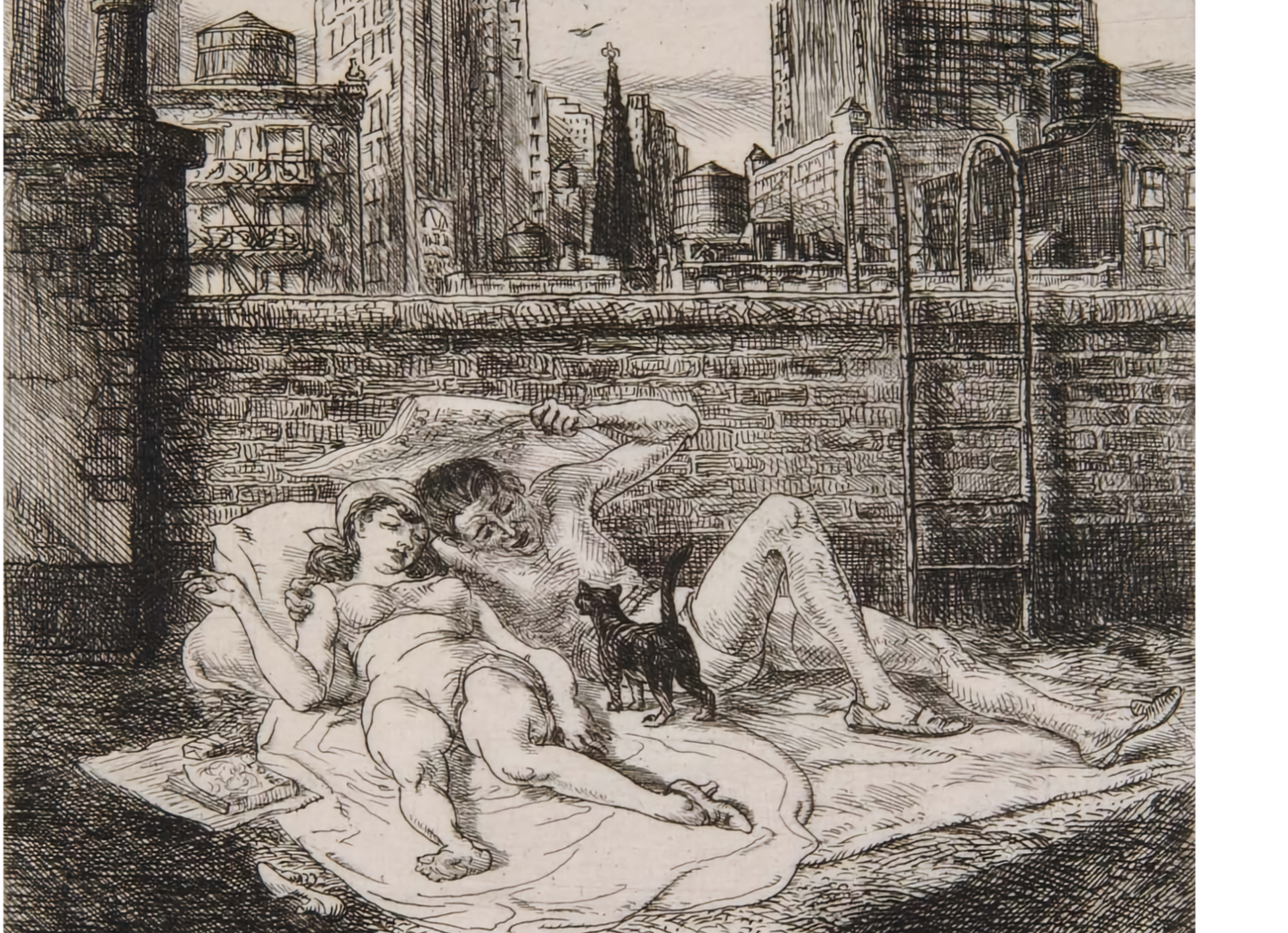 Sunbathers on the Roof by John Sloan, 1941 - Postcard