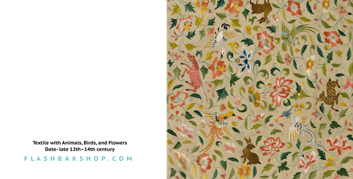 Textile with Animals, Birds, and Flowers  Date- late 12th–14th century - Square Greeting Card