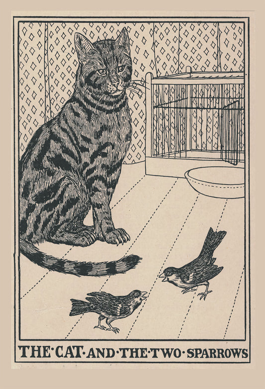 Le chat et les deux moineaux de Percy J. Billinghurst, 1900 - Carte postale