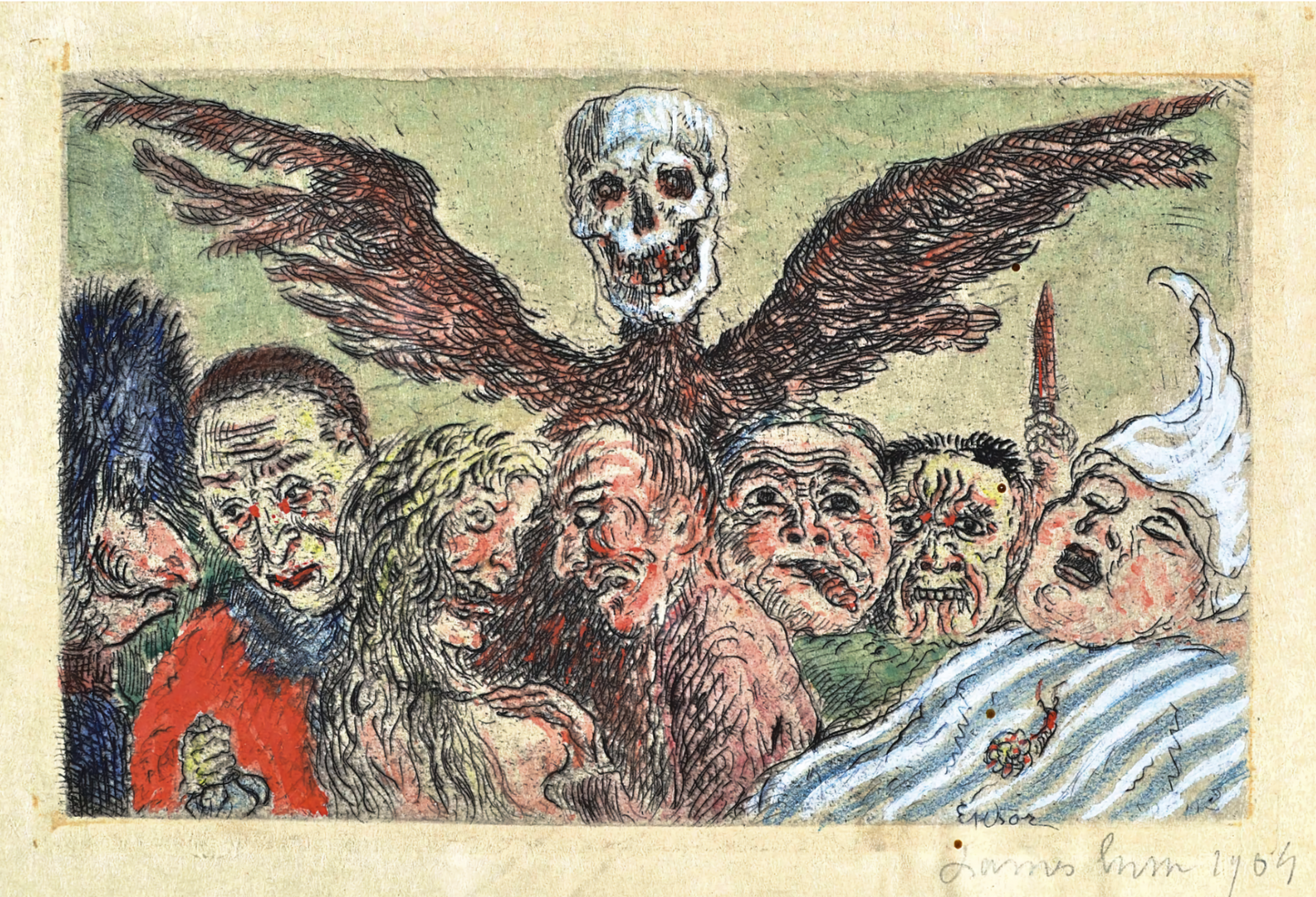 Les Péchés Capitaux dominés par la Mort (version colorée) de James Ensor, 1904 - Carte postale