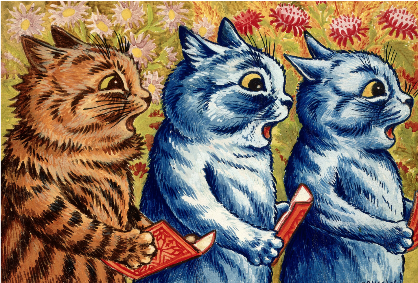 Three Cats Singing by Louis Wain, 1925-1939 - Postcard