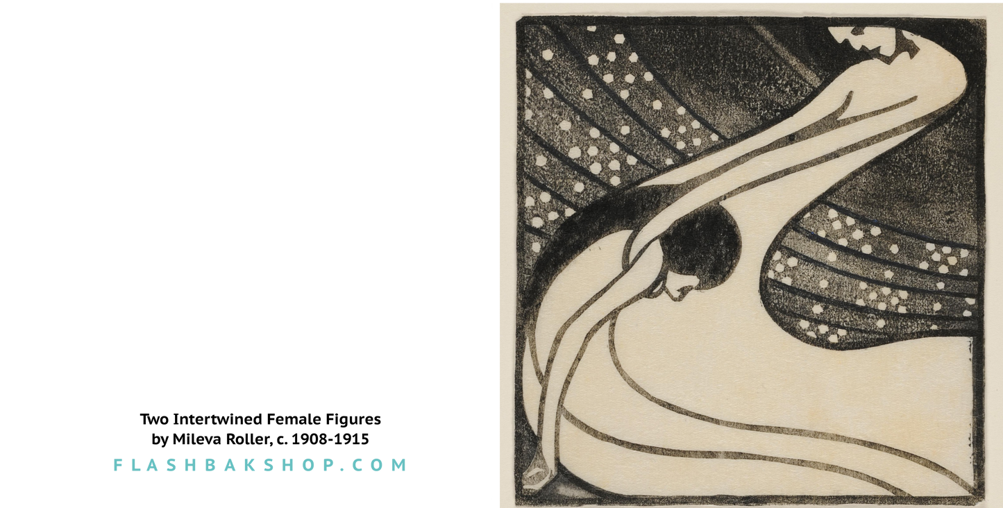 Deux figures féminines entrelacées par Mileva Roller, v. 1908-1915 - Carte de voeux carrée