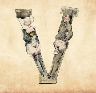 V for Valentine from the Erotic Alphabet by Joseph Apoux - 1880 - Square Greeting Card