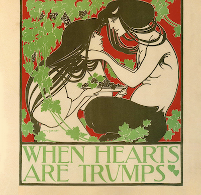 Quand les coeurs sont des atouts, affiche Art nouveau de Will Bradley, 1894 - Carré Carte de vœux