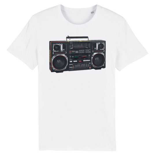 A Promax Super Jumbo Boombox Used by Radio Raheem in the Spike Lee's Do the Right Thing, 1989 - Organic Cotton T-Shirt