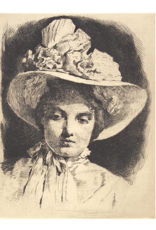 Postal Chica joven con sombrero de ala ancha de Frans Schwartz, 1899