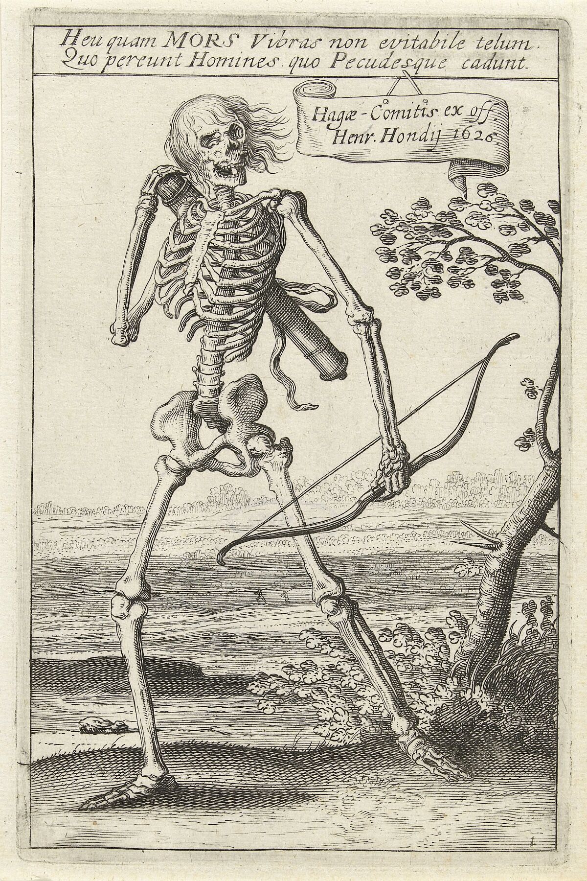 Skeleton with Bow and Arrow, Hendrick Hondius, after Teodoro Filippo di Liagno, 1626
