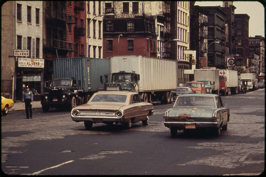 Holland Tunnel Traffic Is Lined Up on Canal Street, New York by Will Blanche - May 1973