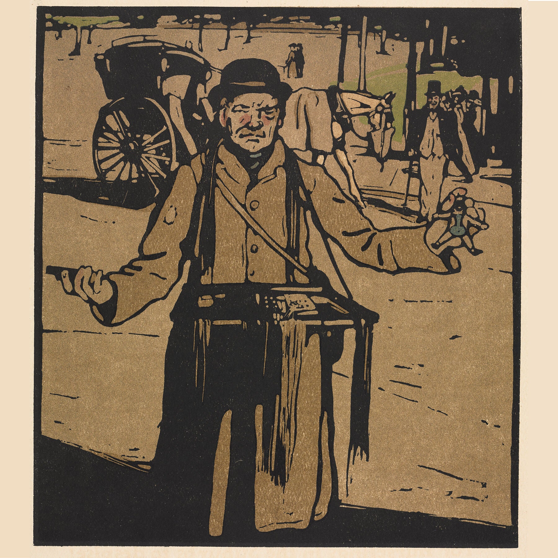 London Types : Hawker by William Nicholson - 1898.  Printmaker William Nicholson worked in partnership with his brother-in-law James Pryde, under the pseudonym the Beggarstaf Brothers.