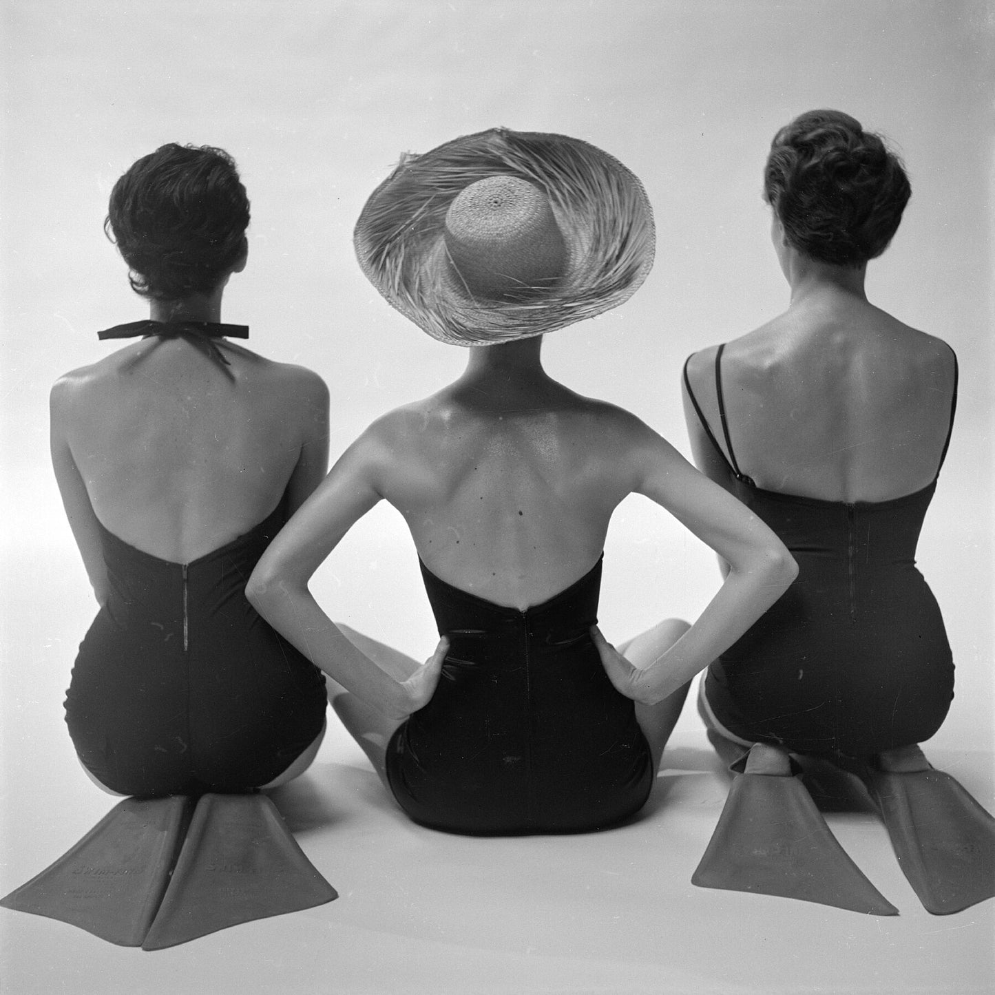 Back view of fashion models in swim suits 1950 Toni Frissell.