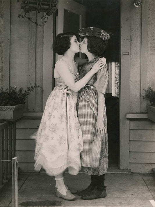 Photograph of Silent Movie Actresses Shirley Mason and Viola Dana sharing a kiss - c.1919