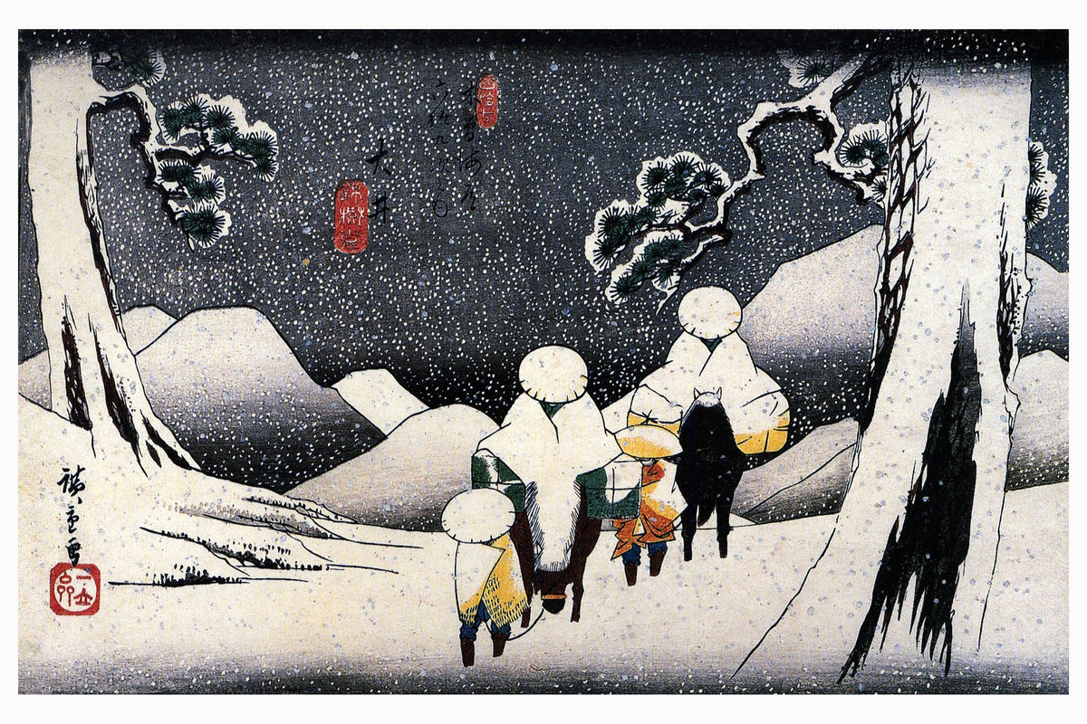 Voyageurs à cheval dans la neige par7 Utagawa Hiroshige - 1837