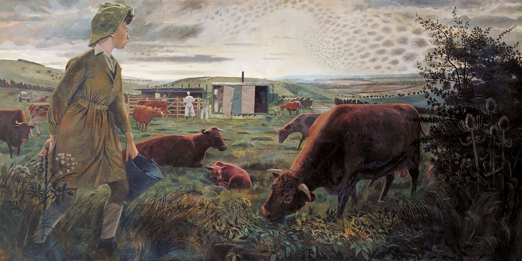 Evelyn Dunbar - A Land Girl and the Bail Bull 1945