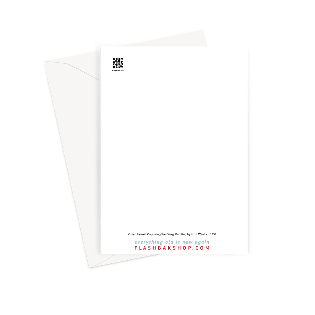 Green Hornet Capturing the Gang Painting by H. J. Ward c. 1939.  Greeting Card