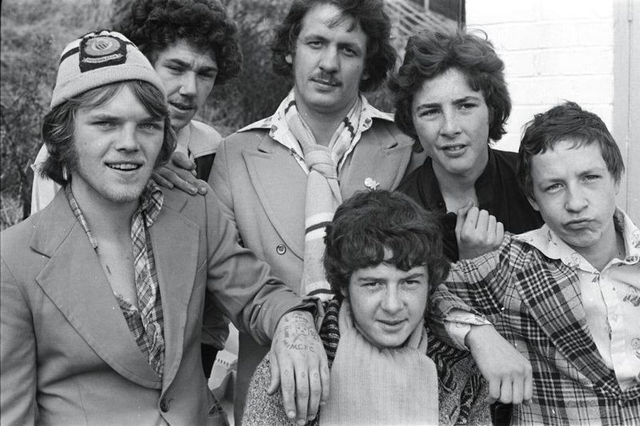 Six Manchester City Fans by Iain SP Reid - c.1976