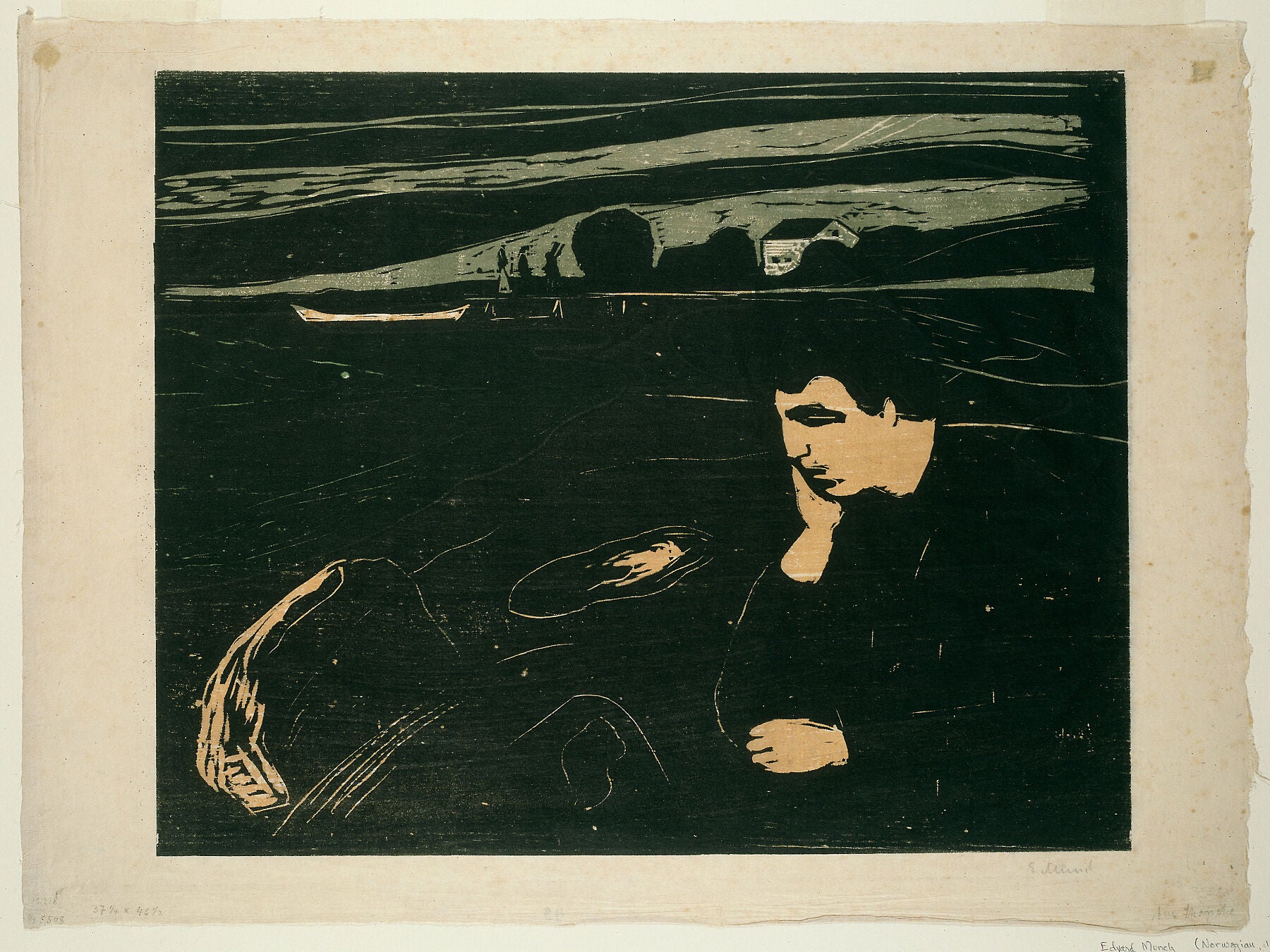 Melancholy III by Edvard Munch 1863-1944), 1902 - printed by Lassally (German, late 19th-early 20th century).