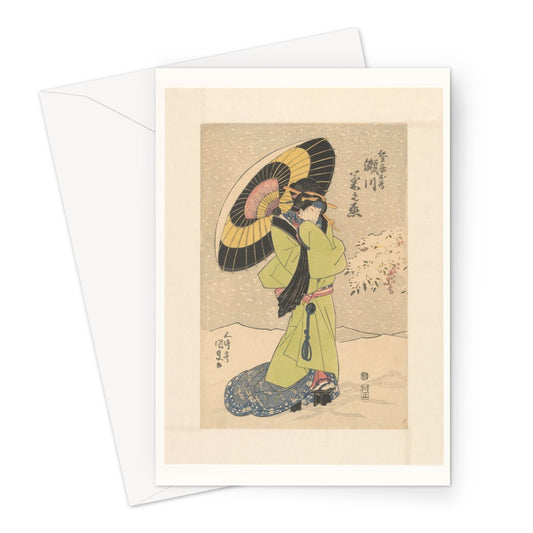 Concubine Mekame dans la neige avec parapluie, Utagawa Kunisada (I), 1830 - Carte de vœux