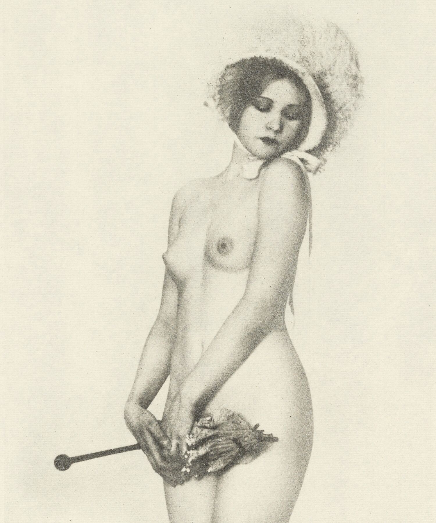 Female Nude Wearing Bonnet and Holding a Parasol by Arthur F. Kales - c.1920