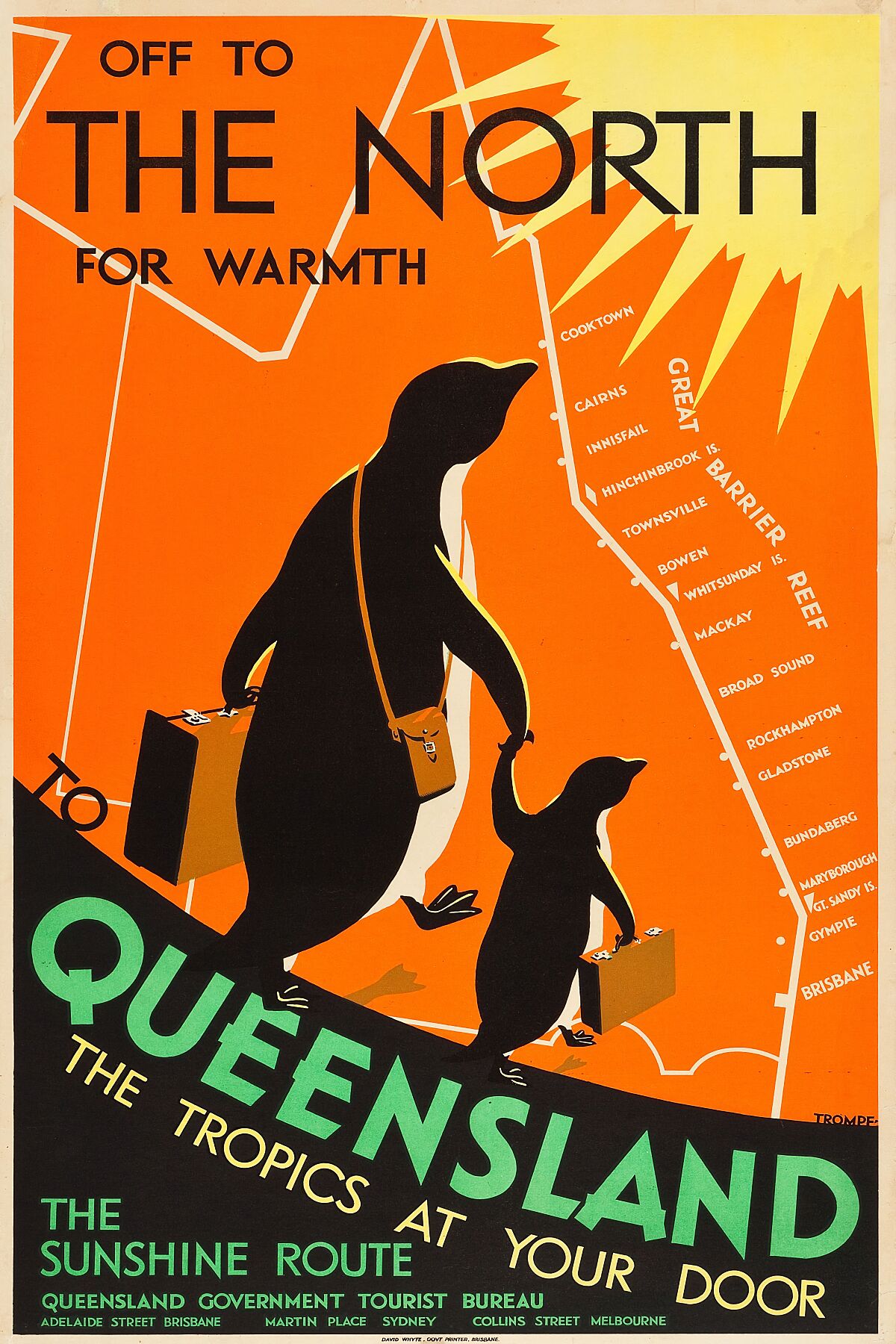 Queensland, Australia Travel Poster_ Queensland Government Tourist Bureau, Circa 1935_ Design by Percy Trompf