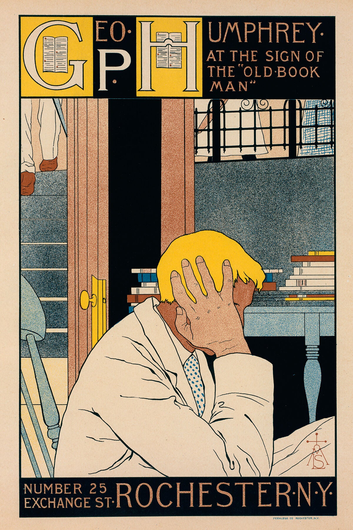 Stowell, M. Louise (American painter, 1861-1930) : poster for The Old Book Man - 1896