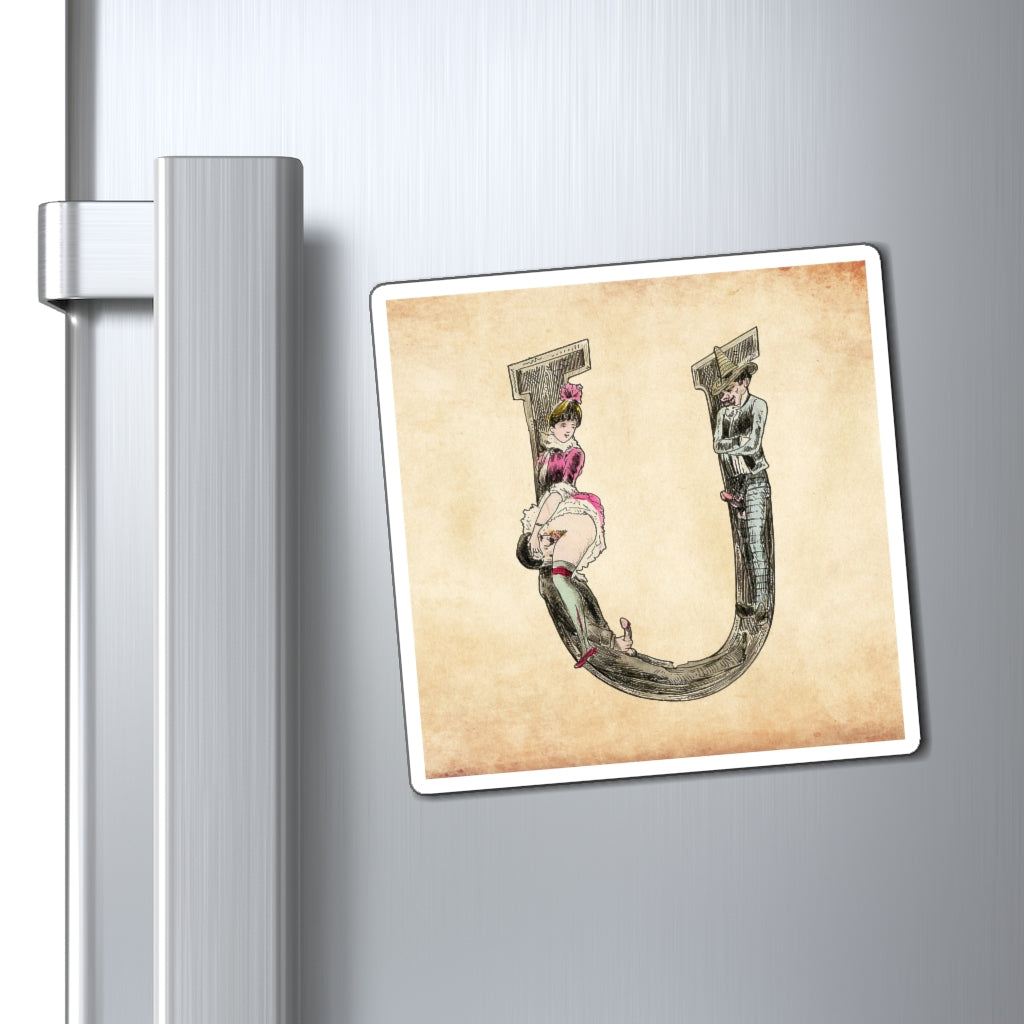 Magnet featuring the letter U from the Erotic Alphabet, 1880, by French artist Joseph Apoux (1846-1910).