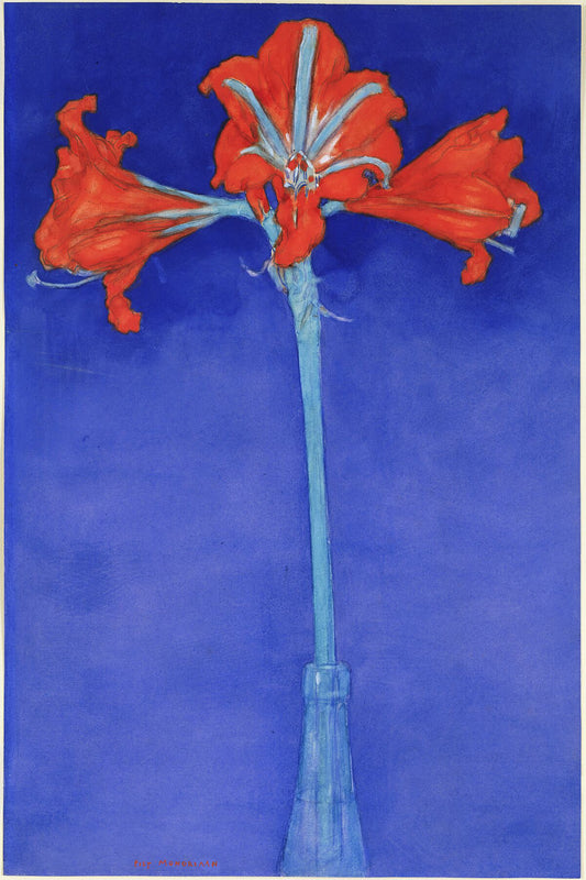 Red Amaryllis with Blue Background by Piet Mondrian - c. 1907