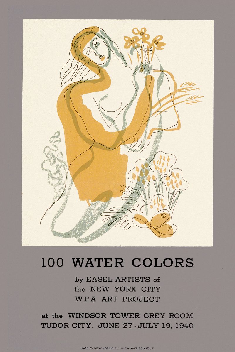 100 Water Colors show, WPA Art Project Poster - 1940