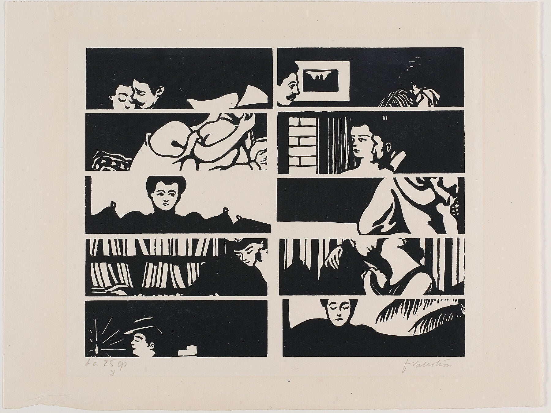 Cancellation sheet, fragments of ten woodblocks from Intimacies by Félix Edouard Vallotton, 1899.