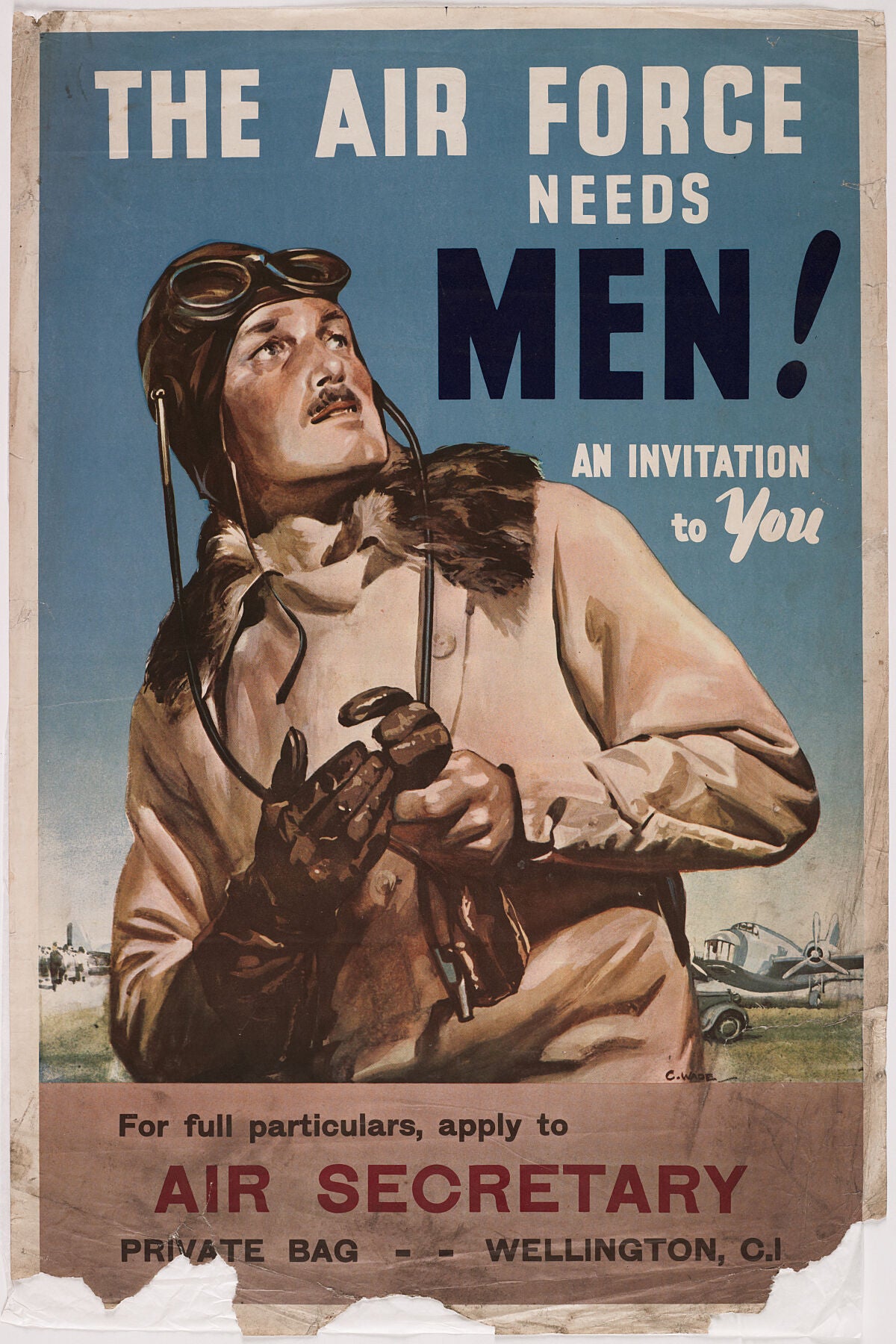 Poster, 'The Air Force Needs Men!', Early 1941, Wellington, by Claude Wade.