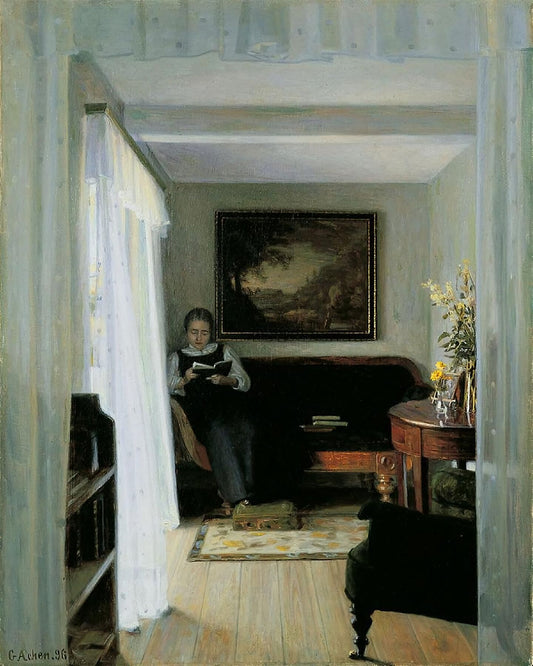 Interior con mujer leyendo de Georg Achen - 1896 