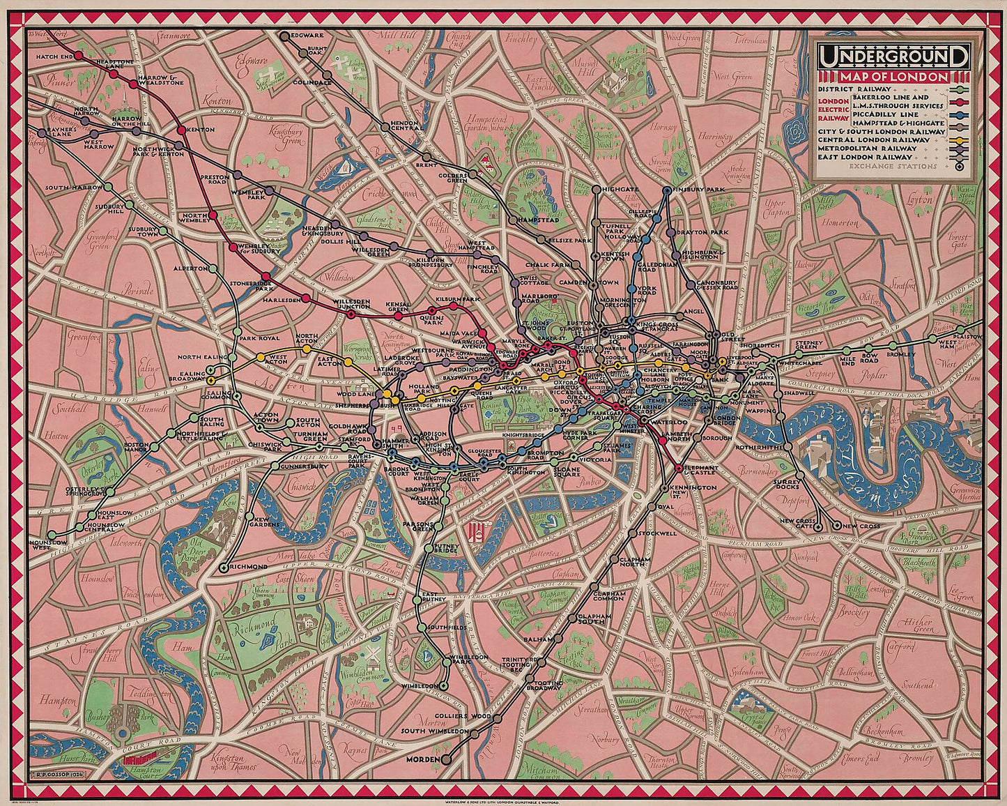 Underground Map of London by Reginald Percy Gossop (1876-1951) - 1926