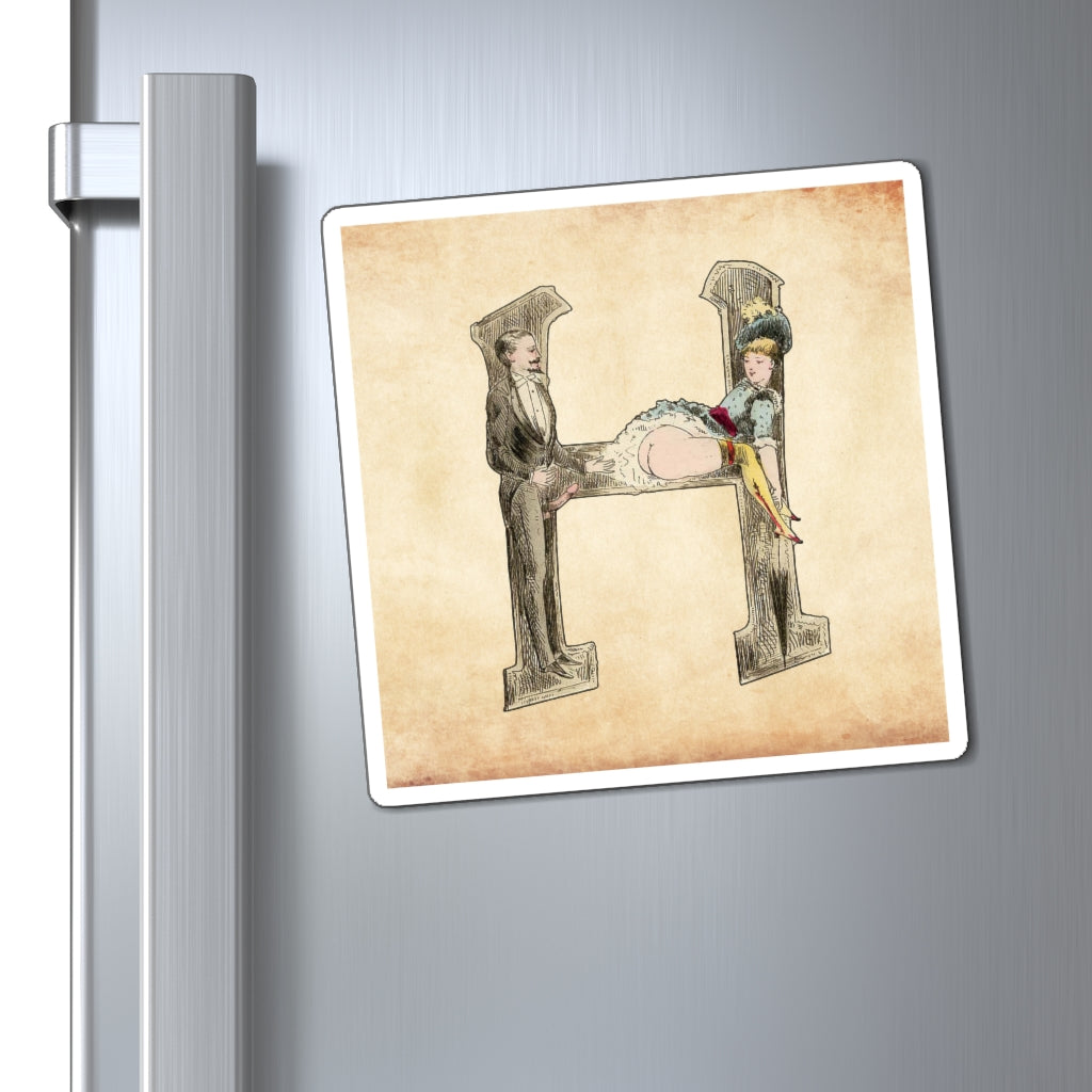 Magnet featuring the letter H from the Erotic Alphabet, 1880, by French artist Joseph Apoux (1846-1910).