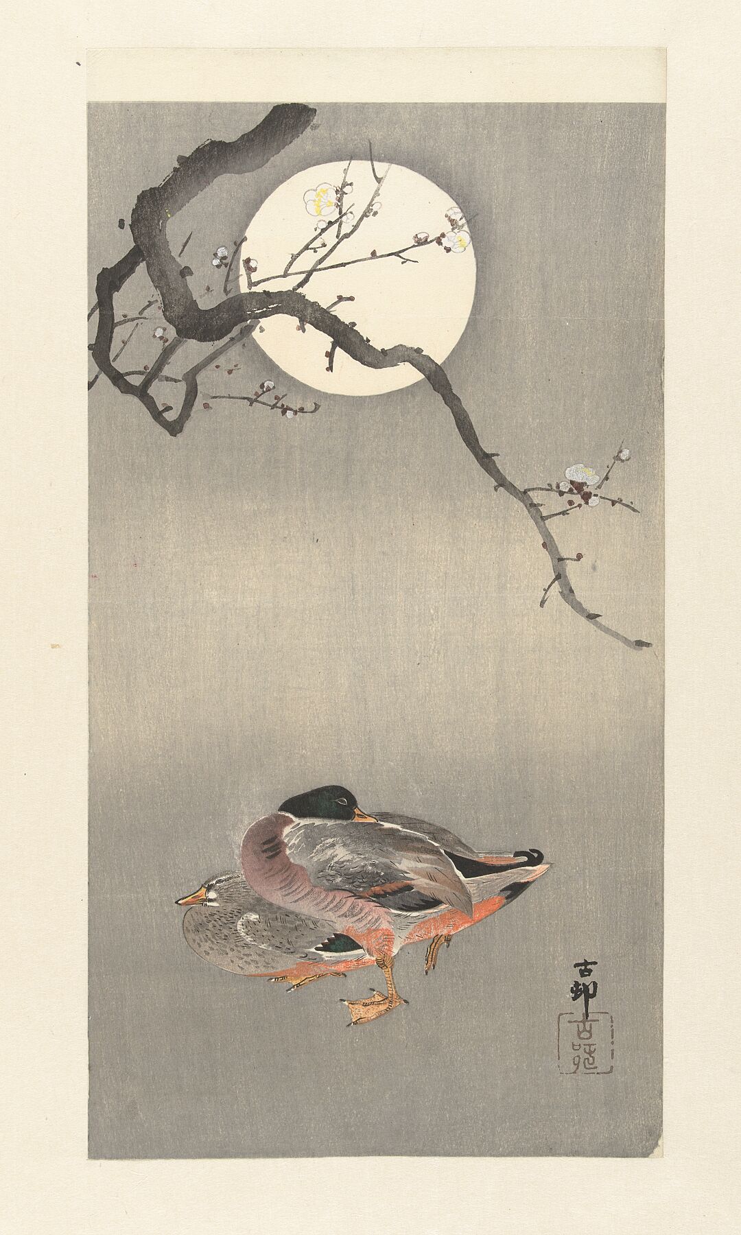 Ducks at Full Moon by Ohara Koson 