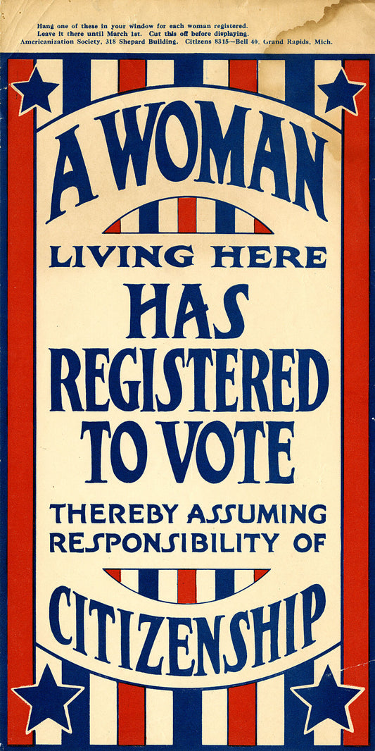 Sign : 'A Woman Living Here Has Registered to Vote' - 1919