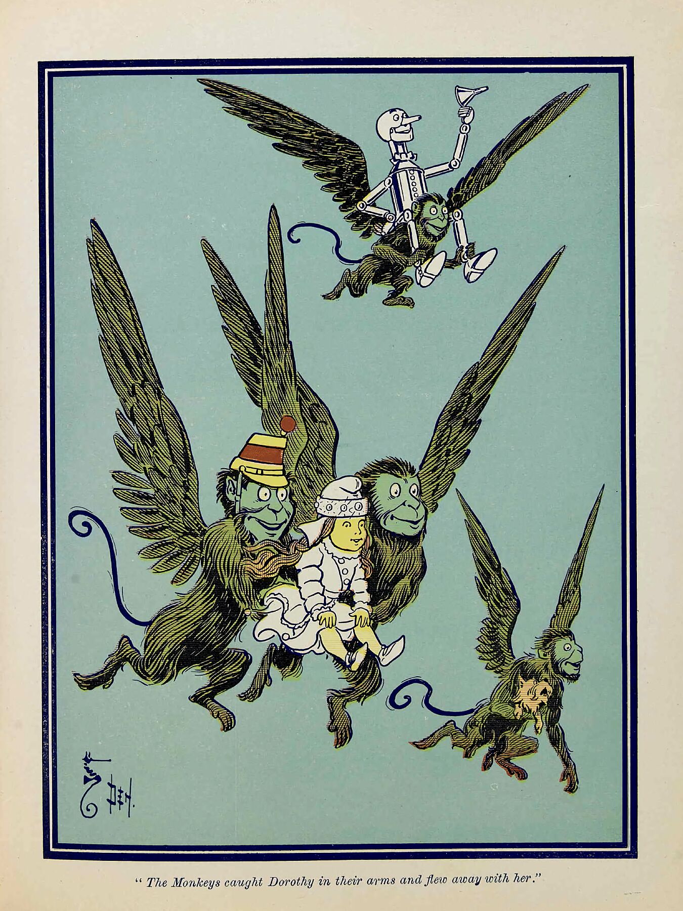 The Monkeys Caught Dorothy in Their Arms and Flew Away With Her by W. W. Denslow for the Wonderful Wizard of Oz - 1900