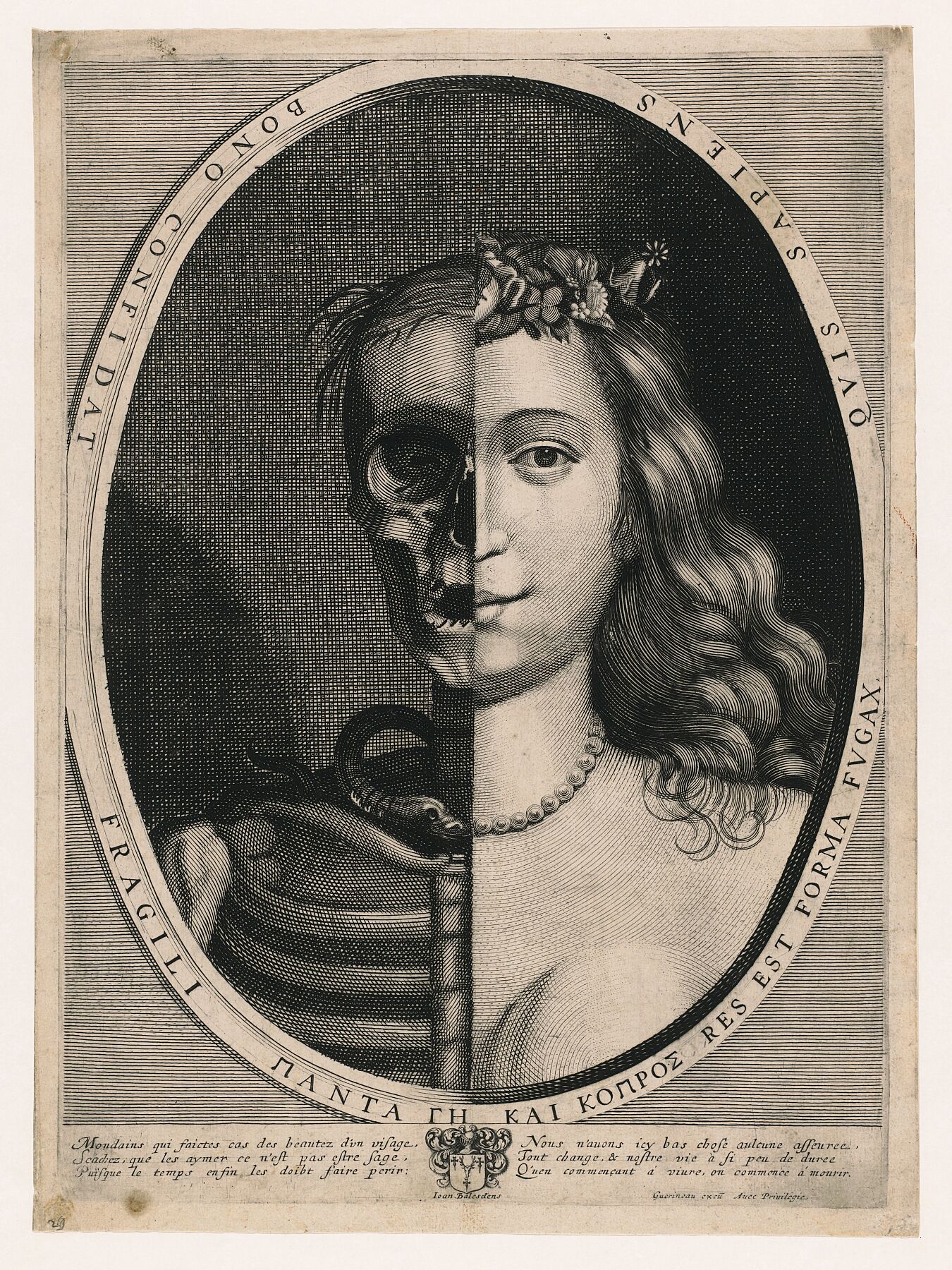 Bust of Half a Skeleton and Half a Young Woman, anonymous - c. 1615-1664
