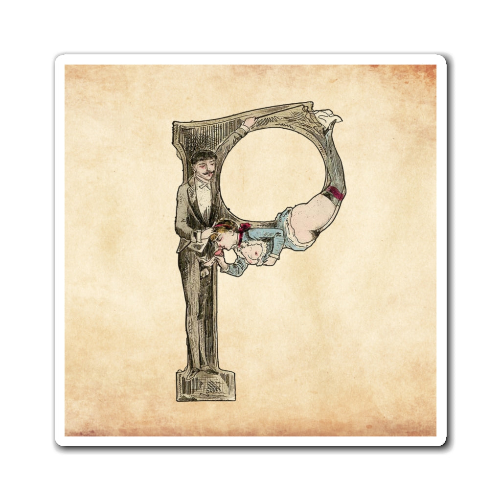 Magnet featuring the letter P from the Erotic Alphabet, 1880, by French artist Joseph Apoux (1846-1910).