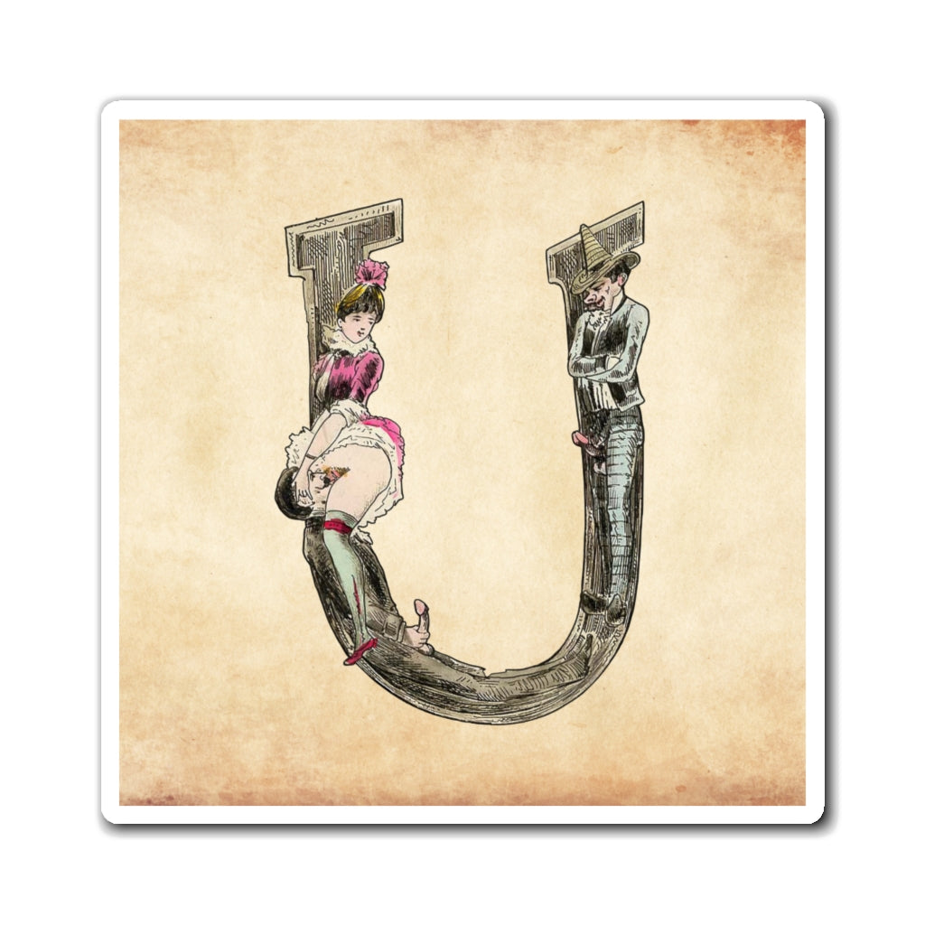Magnet featuring the letter U from the Erotic Alphabet, 1880, by French artist Joseph Apoux (1846-1910).