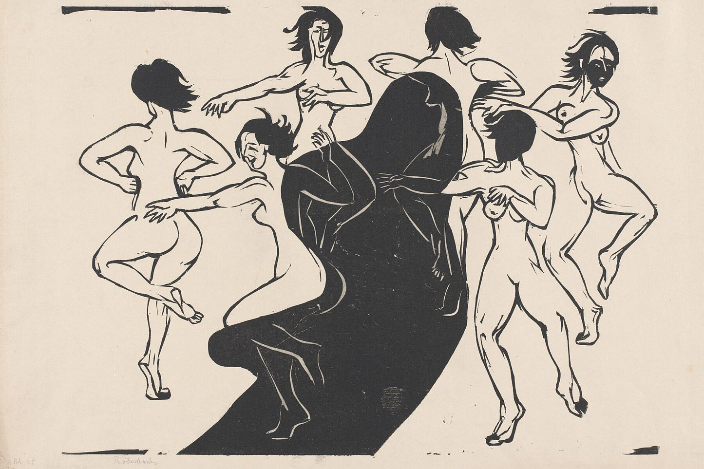 Nudes Dancing Around a Shadow by Ernst Ludwig Kirchner - 1936